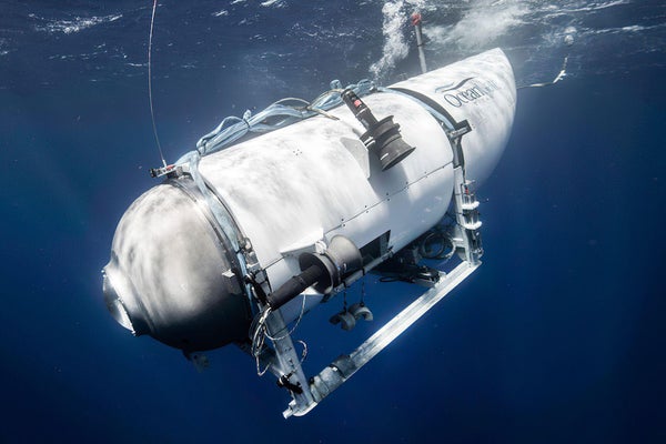 The Oceangate submersible "Titan" in deep water.