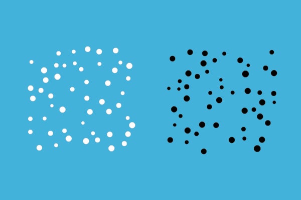 Graphics with a blue background and white and black dots.