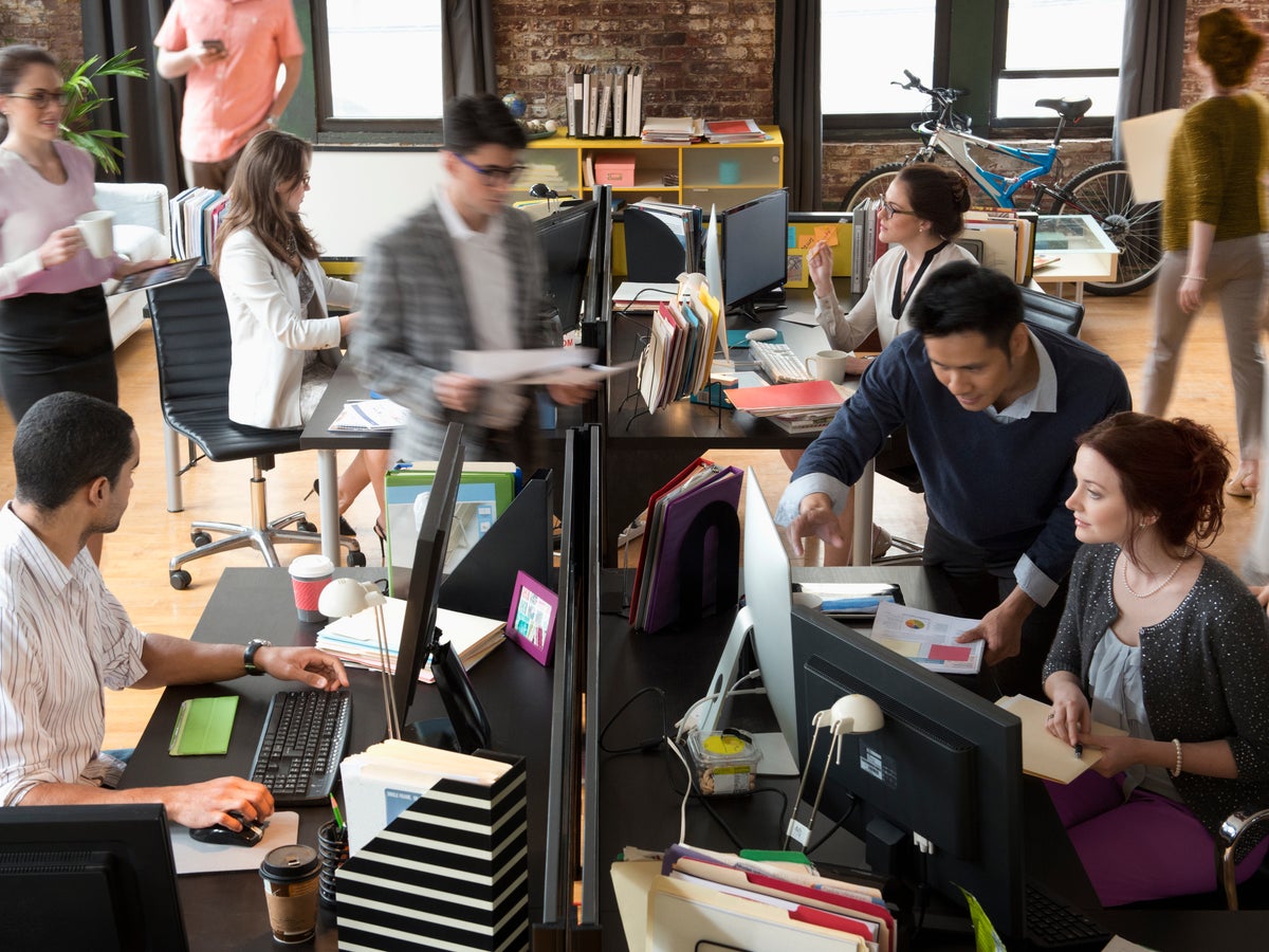 A group of employees working together