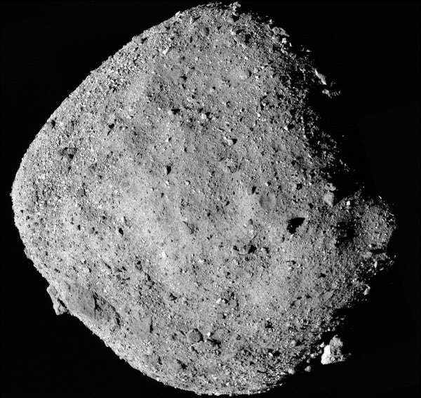 An image of the asteroid Bennu produced by the OSIRIS-REx spacecraft.