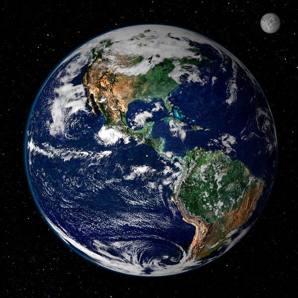 正色图像显示北美和南美时,它们会从地球上方35,000千米(22,000里)出现
