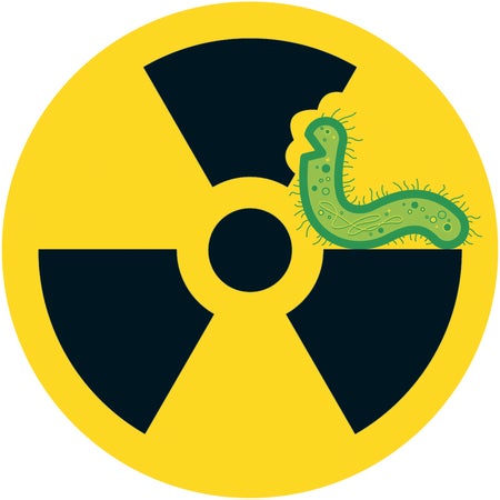 Bacteria eating a nuclear symbol.