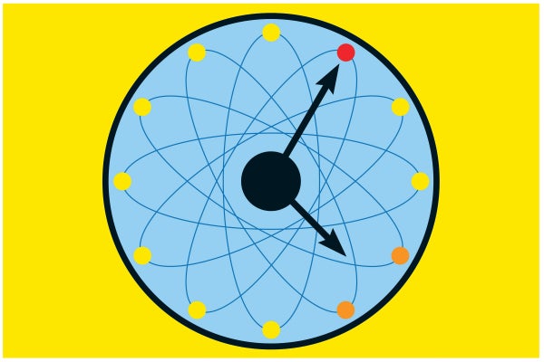 Illustration of a blue physics clock on a yellow background.