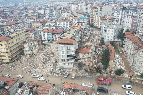 Collapsed residential buildings