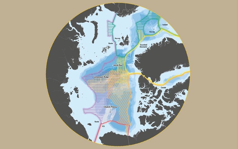 Map showing drawn boundaries in the arctic