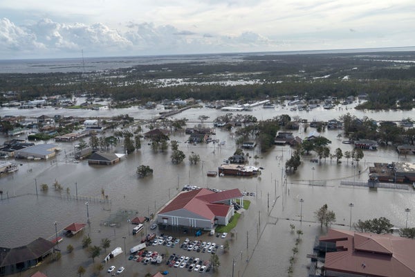 Flooded homes, aerial view