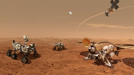 Illustration of robots on Mars.