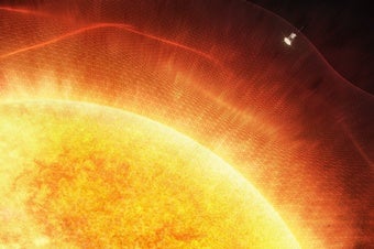 A visualization of NASA's Parker Solar Probe entering the Sun's corona