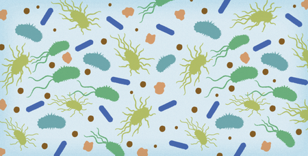 Microbial illustration in shades of blue and green.