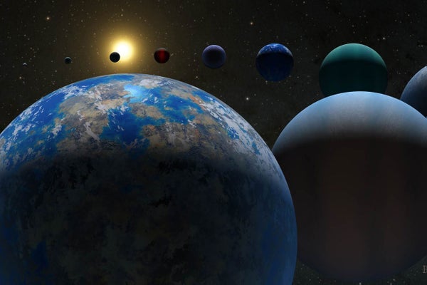 Artist's illustration showing various possibilities for exoplanets