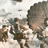 Your parachute is colored khaki. Early versions of these devices were issued to artillery observers manning tethered balloons that were liable to be attacked.