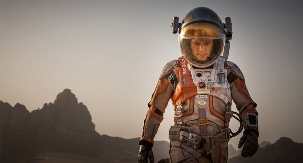 A promotional photo of Matt Damon as the stranded astronaut Mark Watney in "The Martian."