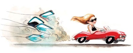 illustration of a woman in a car