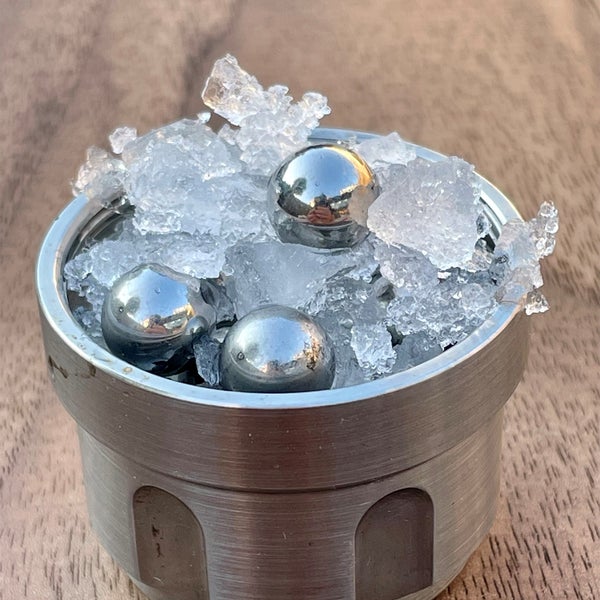 Milling ordinary ice with steel balls.