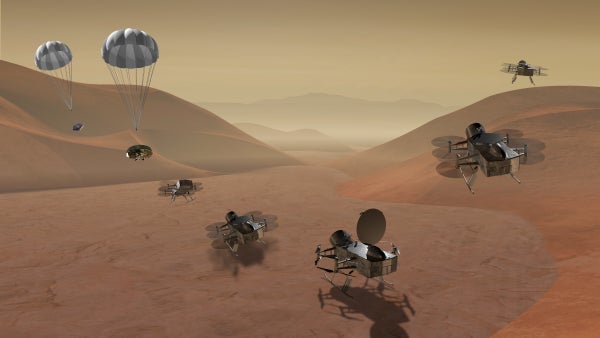 Dragonfly mission concept of entry, descent, landing, surface operations, and flight at Titan.