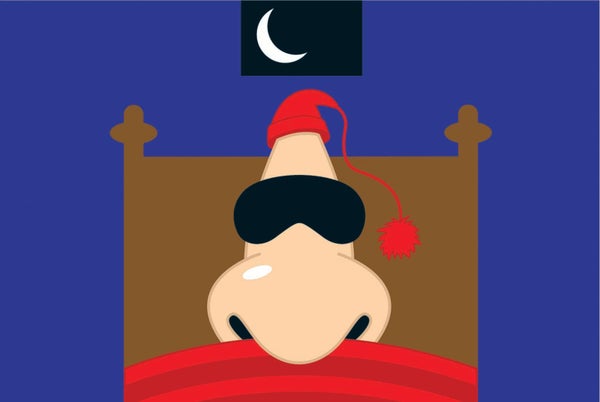 Illustration of a cartoon-like character with a large nose laying in bed.