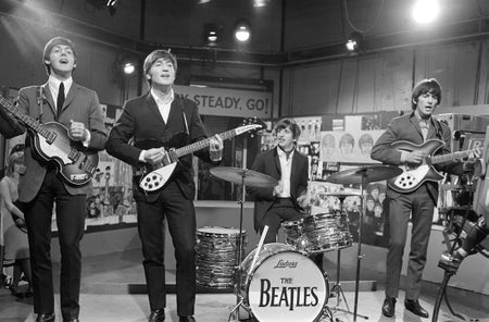 The Beatles at Television House, Kingsway, for an appearance on the television Show "Ready, Steady, Go", March 1964.