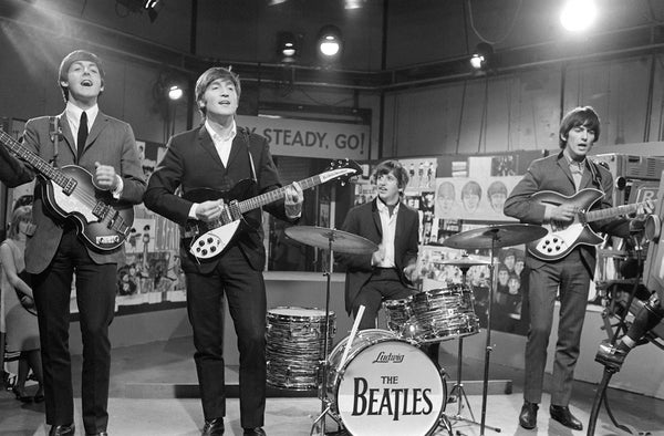 The Beatles at Television House, Kingsway, for an appearance on the television Show "Ready, Steady, Go", March 1964.