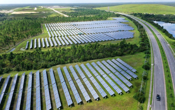 The 6 megawatt Stanton Solar Farm outside of Orlando, Florida is seen in this aerial view from a drone.