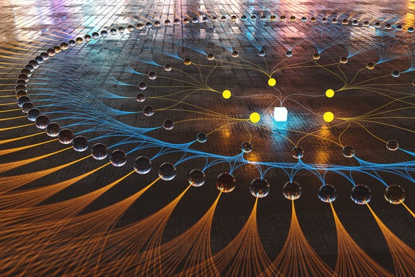 3D art concept of a quantum computer.