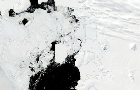 An aerial image of B-22A (center) captured by NASA's Terra satellite