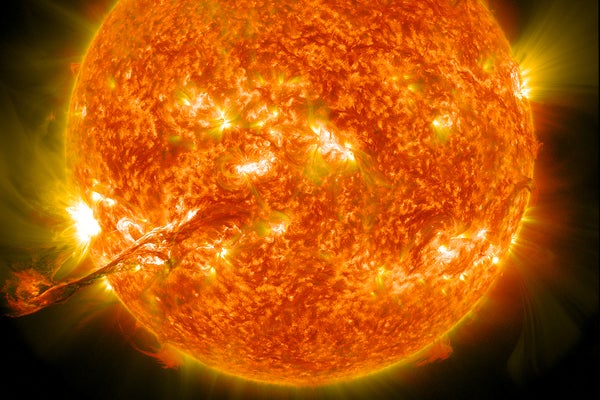 On August 31, 2012 a long filament of solar material that had been hovering in the sun's atmosphere, the corona, erupted out into space at 4:36 p.m. EDT
