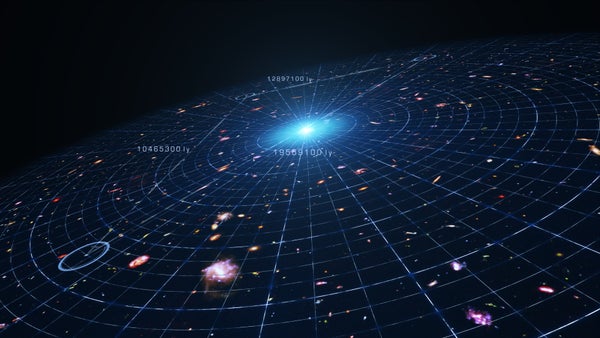 Illustration of the accelerating expansion of the universe.
