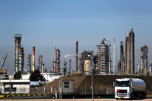General view of the Exxon Mobil refinery in the Port of Rotterdam in the Netherlands.