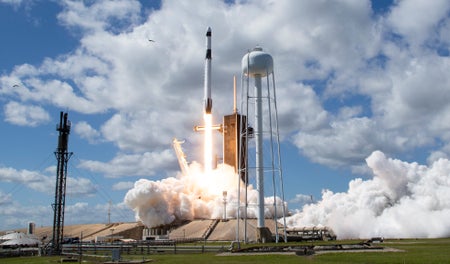 A SpaceX rocket launches.