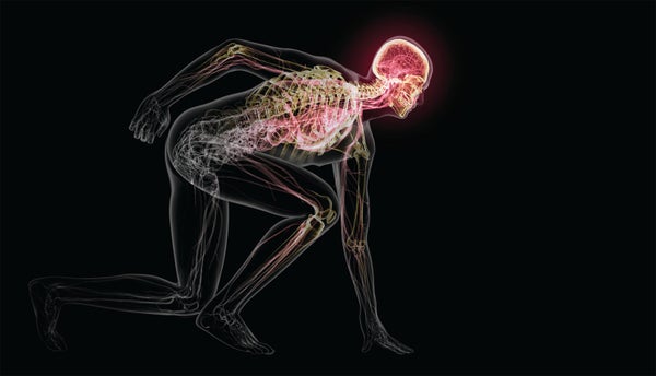 Illustration of a human skeleton crouching down, ready to run.