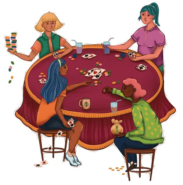 Four people at a table.