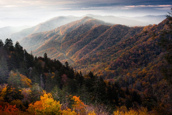 The sun rises on Cool Autumn Morning in the Great Smoky Mountains National Park