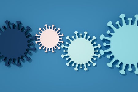 3d rendering of virus, bacteria model background on blue.