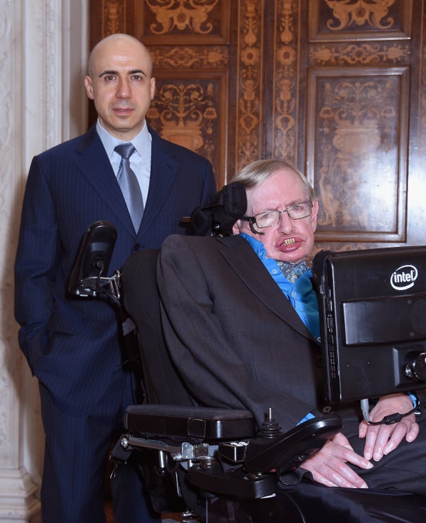 A photograph of Yuri Milner and Stephen Hawking