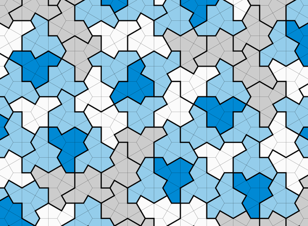 Digital illustration of one repeating shape interlocking to tile the entire frame.