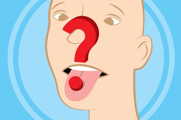 An illustration of a person with a question mark over their face and sticking out their tongue.