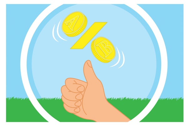 Illustration of a hand flipping a coin.