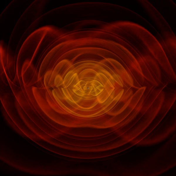 A simulated image of two black holes merging