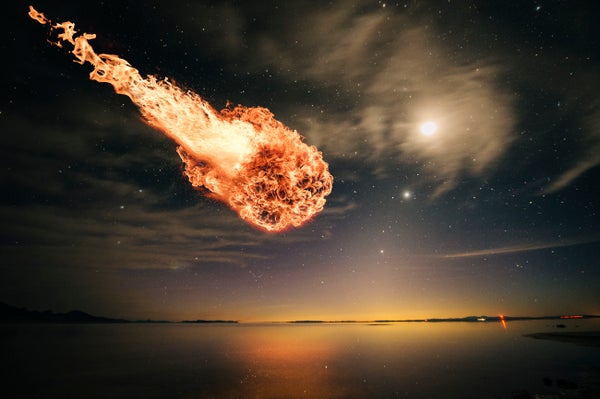 A conceptual image of a meteor about to crash into Earth.