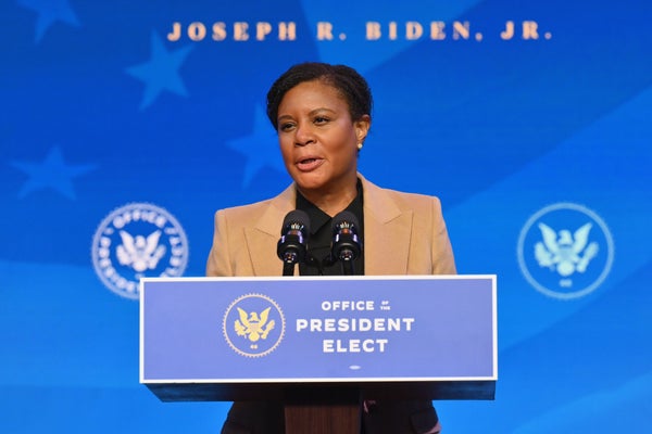 Alondra Nelson, nominee for OSTP deputy director for science and society, speaks after being nominated by US President-elect Joe Biden at The Queen theater January 16, 2021 in Wilmington, Delaware.