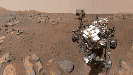 A view of the Mars rover on Mars.