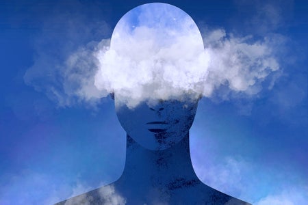 Conceptual illustration of a person with clouds forming from his head