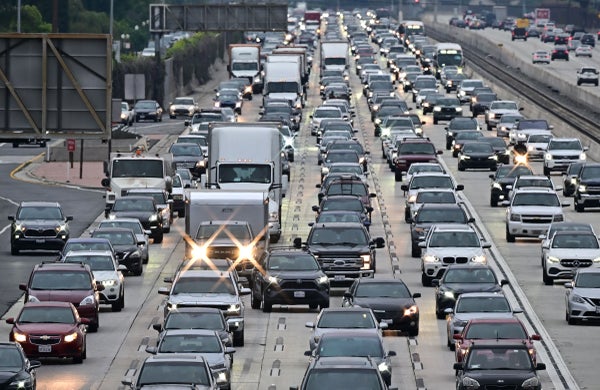 Rush Hour Traffic on Los Angeles Freeway.