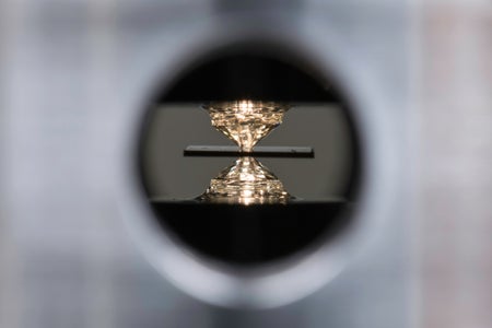 Diamond anvil used to put superconducting materials under high pressure.