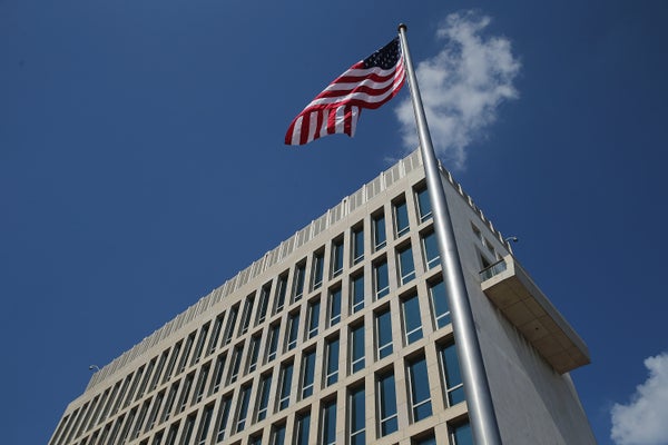 An American flag flies above the U.S. Embassy in Havana, Cuba.