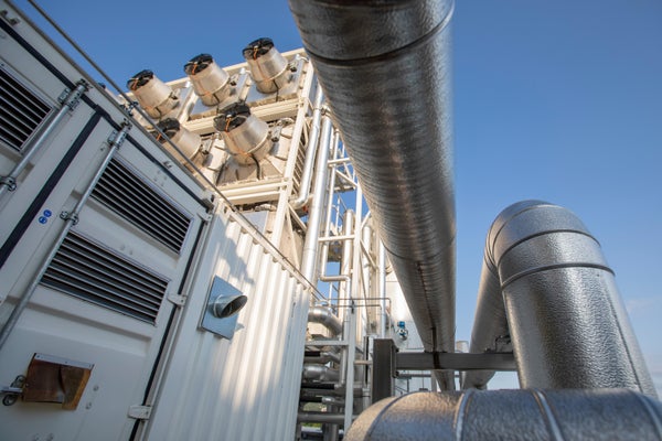 Direct Air Capture structure with pipes and fans.