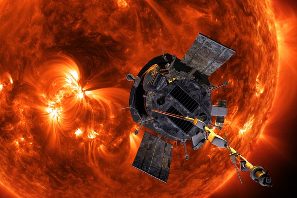 Artist's concept of the Parker Solar Probe spacecraft approaching the sun
