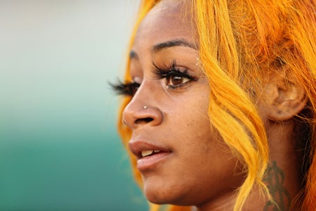 Close-up profile of American star sprinter Sha'Carri Richardson.