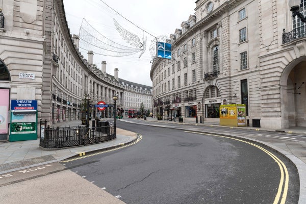 A view of an empty Regent Street in London England