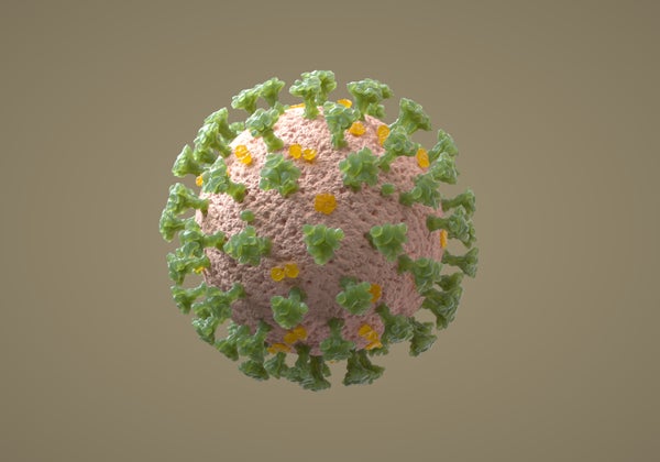 Digital generated image of macro view of the corona virus on beige background